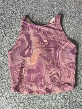 Beyond Yoga Pink Marble High-Neck Crop Tank